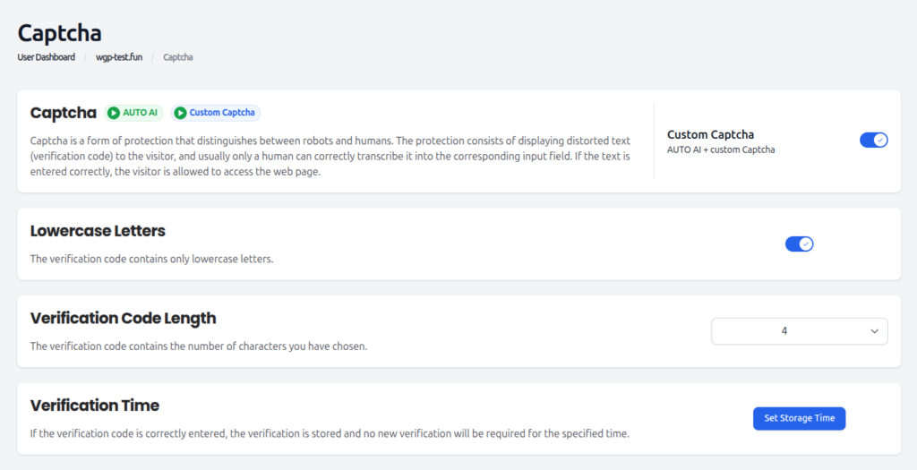 Captcha custom settings