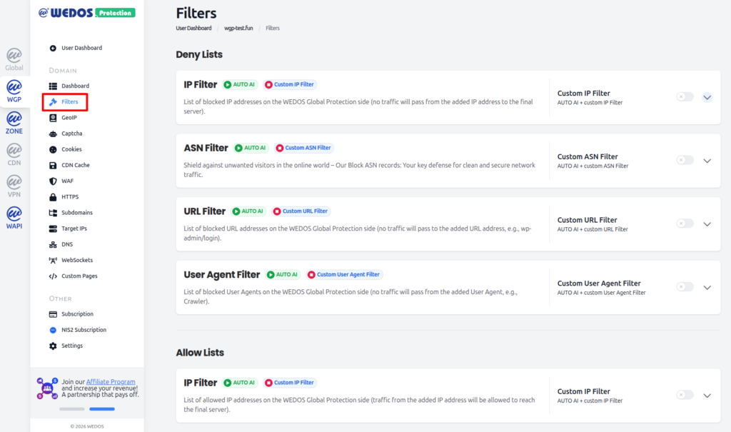 Accessing filters