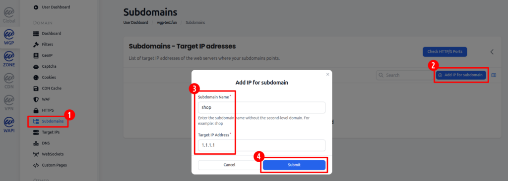 Subdomain with different Target IP