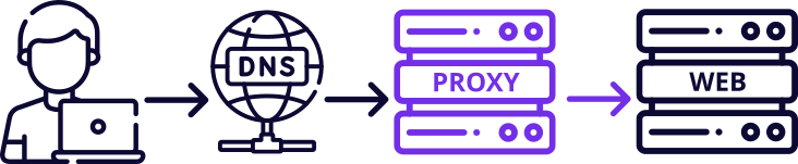Client is directed via DNS to a proxy