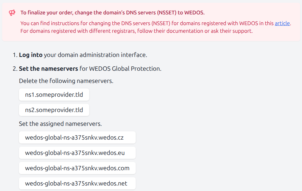 Sample instructions to update DNS servers