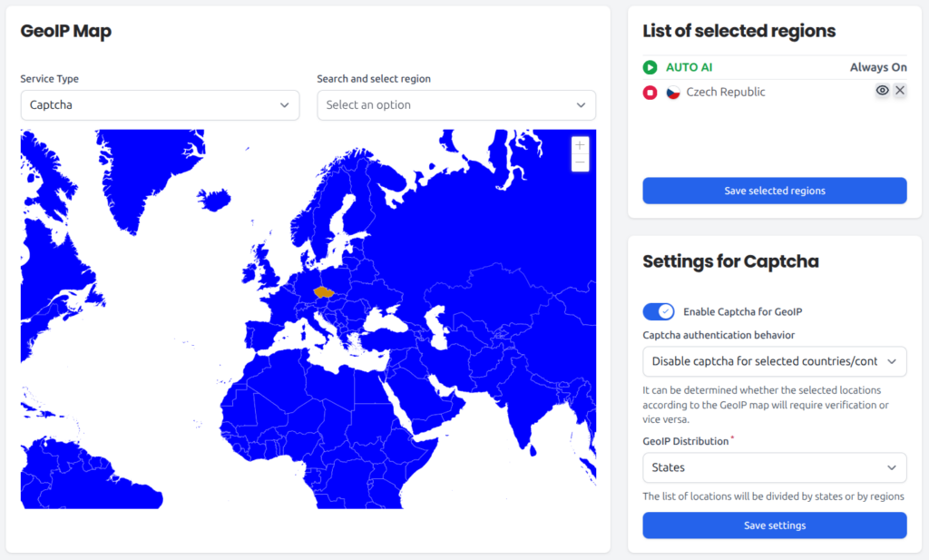 Setting up Captcha for every country except the Czech Republic