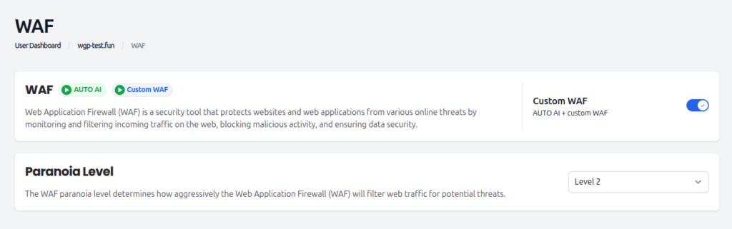 WAF custom settings
