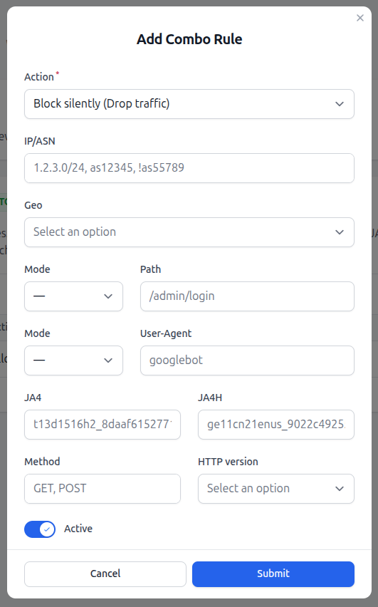 Combo Rule fields